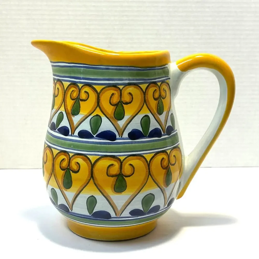 Talevera Redware Pottery Handpainted Mexico Lead Free Water/Juice/Tea Pitcher‎